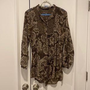 M&G tunic/blouse in taupe & cream pattern with lace detail (women’s M)